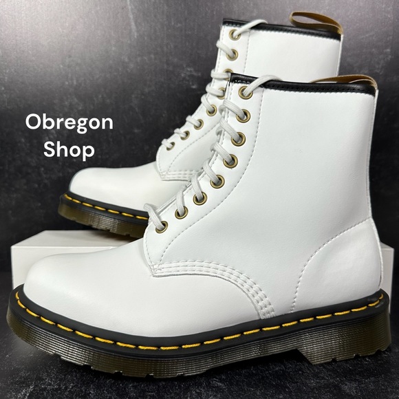 Dr. Martens Shoes - DR DOC MARTENS VEGAN 1460 KEMBLE LACE UP WOMENS 8 EYE BOOTS SIZE 8 WHITE BLACK